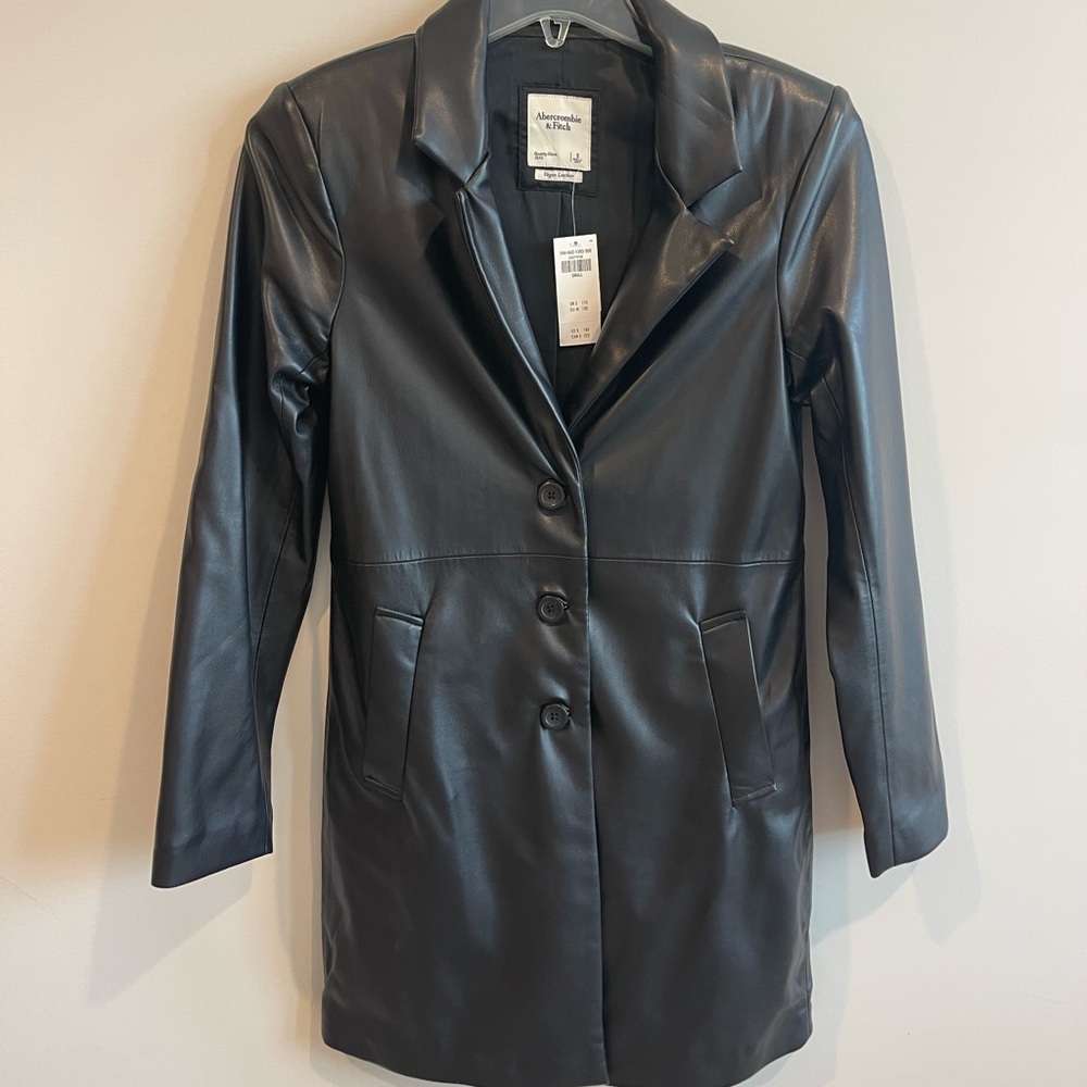 Abercrombie long length vegan leather jacket - brand new!